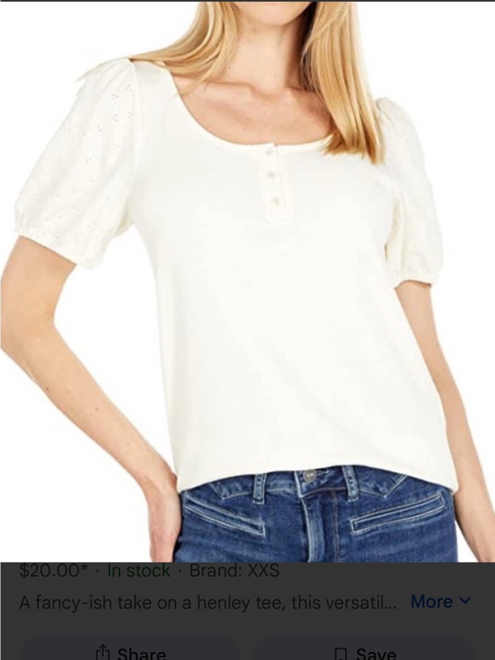 Madewell Eyelet-Sleeve Henley Top size Large